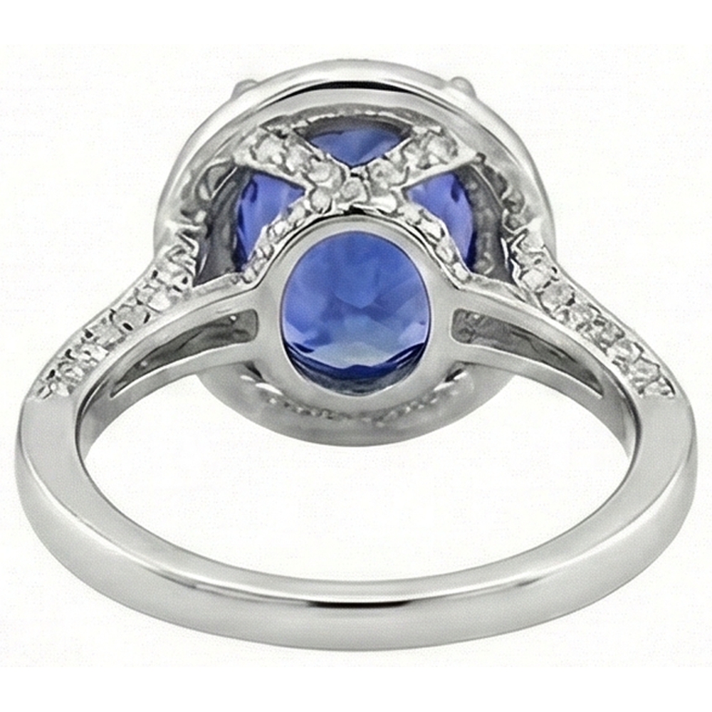 4.50 Carats Tanzanite Natural Earth Mined DIAMOND ( NOT LAB GROWN ) Ring Oval Halo Setting