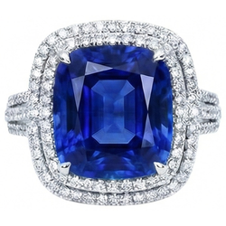 4.50 Ct Cushion Ceylon Blue Sapphire And Round Natural Earth Mined DIAMOND ( NOT LAB GROWN ) Engagement Ring
