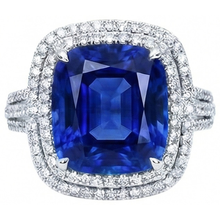 4.50 Ct Cushion Ceylon Blue Sapphire And Round Natural Earth Mined DIAMOND ( NOT LAB GROWN ) Engagement Ring