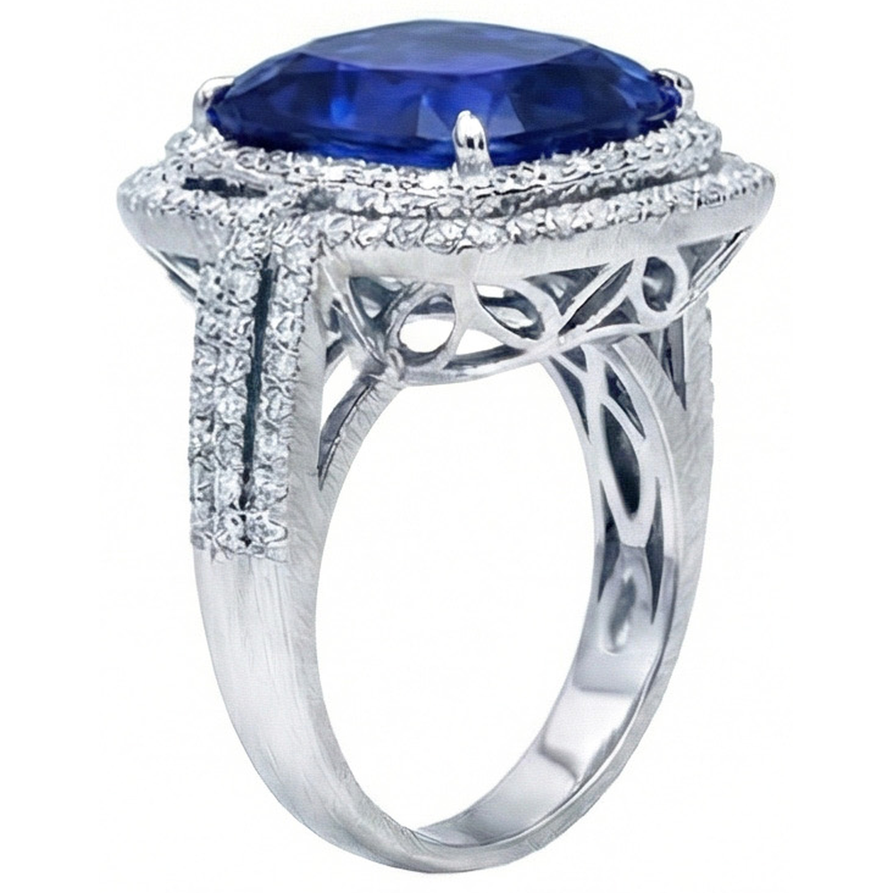 4.50 Ct Cushion Ceylon Blue Sapphire And Round Natural Earth Mined DIAMOND ( NOT LAB GROWN ) Engagement Ring