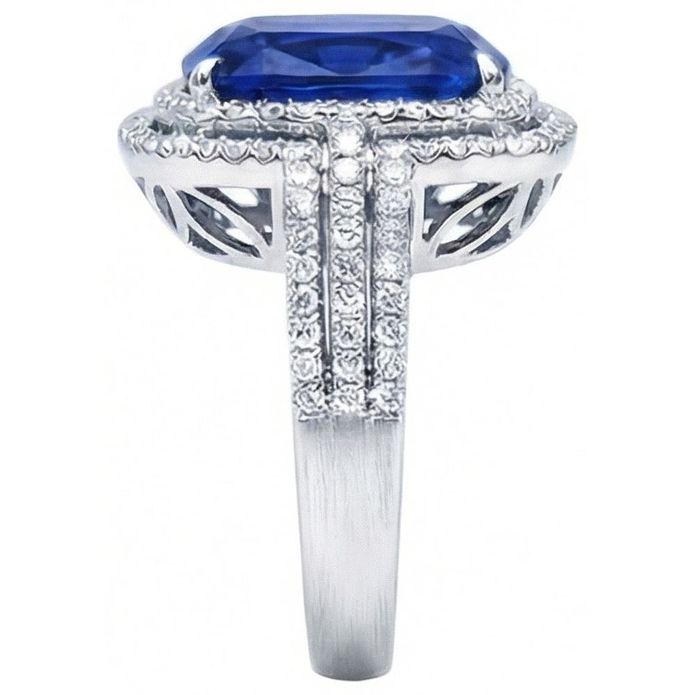 4.50 Ct Cushion Ceylon Blue Sapphire And Round Natural Earth Mined DIAMOND ( NOT LAB GROWN ) Engagement Ring
