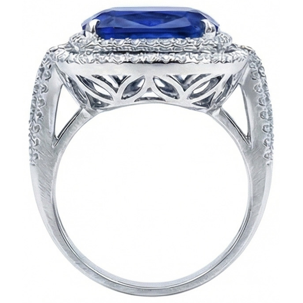 4.50 Ct Cushion Ceylon Blue Sapphire And Round Natural Earth Mined DIAMOND ( NOT LAB GROWN ) Engagement Ring