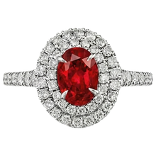 4.50 Ct Double Halo Ruby And Natural Earth Mined Diamonds Ring Gold White 14K