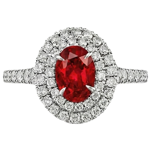 4.50 Ct Double Halo Ruby And Natural Earth Mined Diamonds Ring Gold White 14K