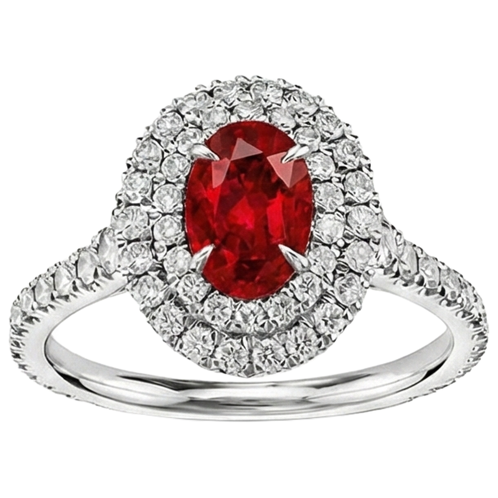 4.50 Ct Double Halo Ruby And Natural Earth Mined Diamonds Ring Gold White 14K