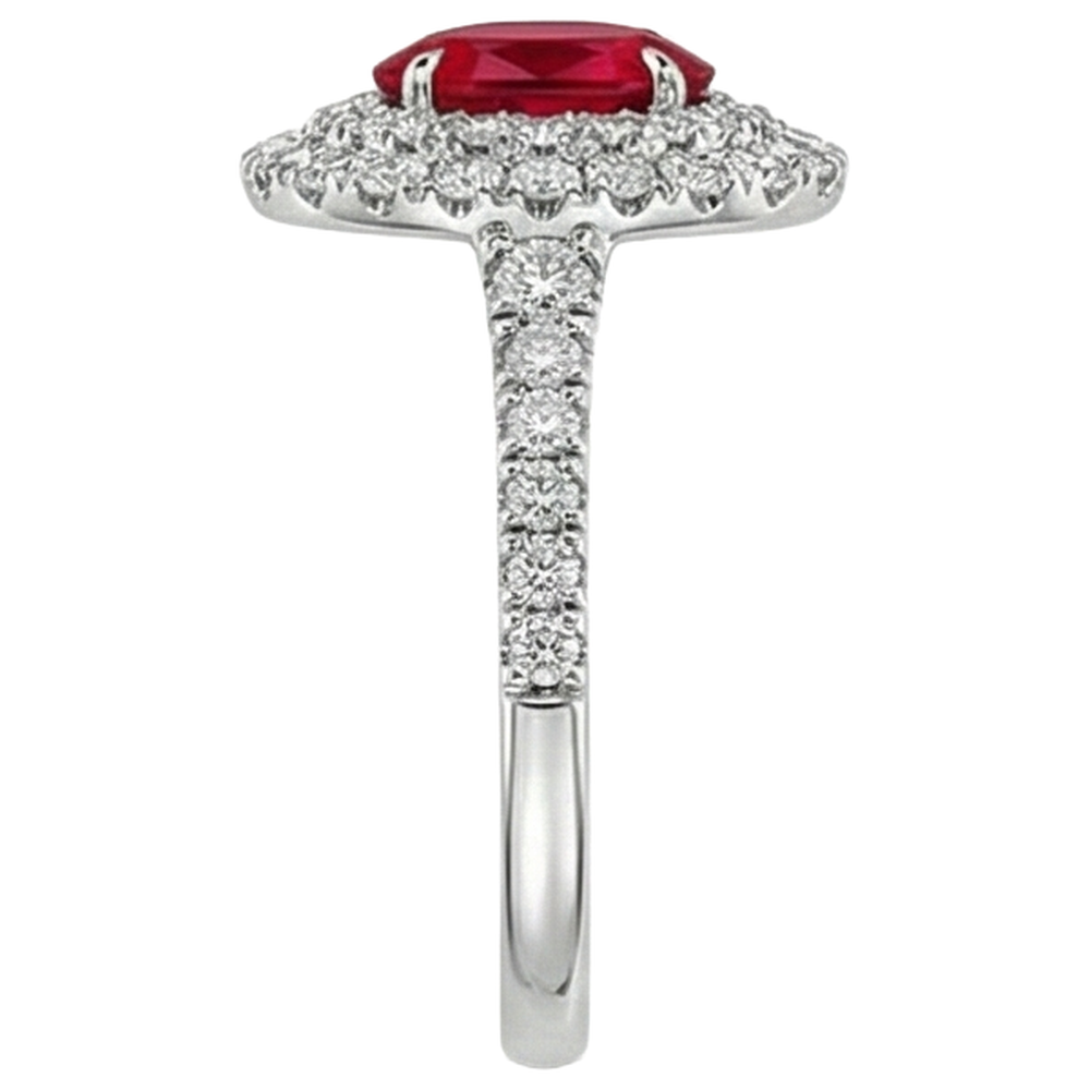 4.50 Ct Double Halo Ruby And Natural Earth Mined Diamonds Ring Gold White 14K