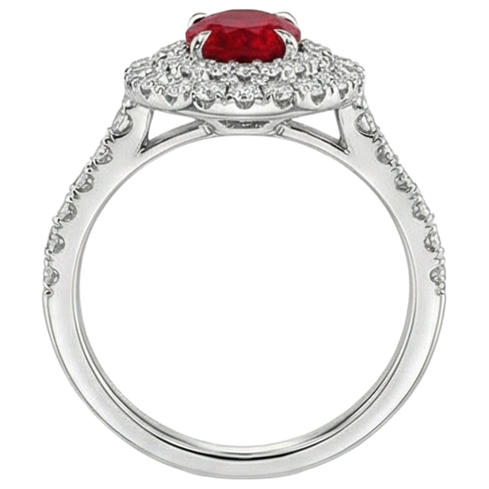 4.50 Ct Double Halo Ruby And Natural Earth Mined Diamonds Ring Gold White 14K
