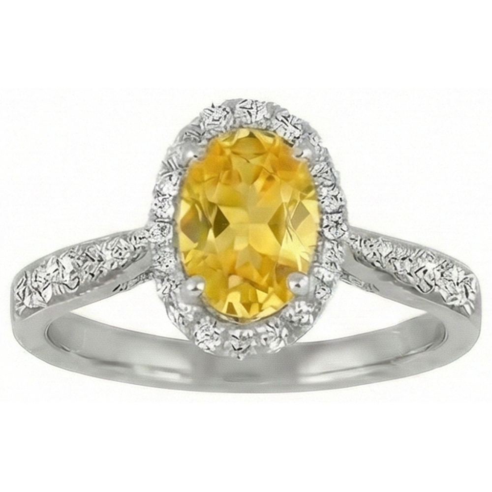 4.50 Ct Oval Yellow Sapphire And Round Natural Earth Mined Diamonds Ring White Gold 14K