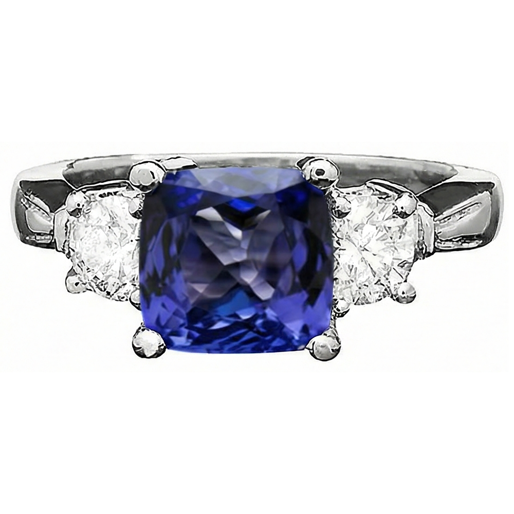 4.51 Carat Cushion Tanzanite & Round Natural Earth Mined DIAMOND ( NOT LAB GROWN )s Ring White Gold 14K