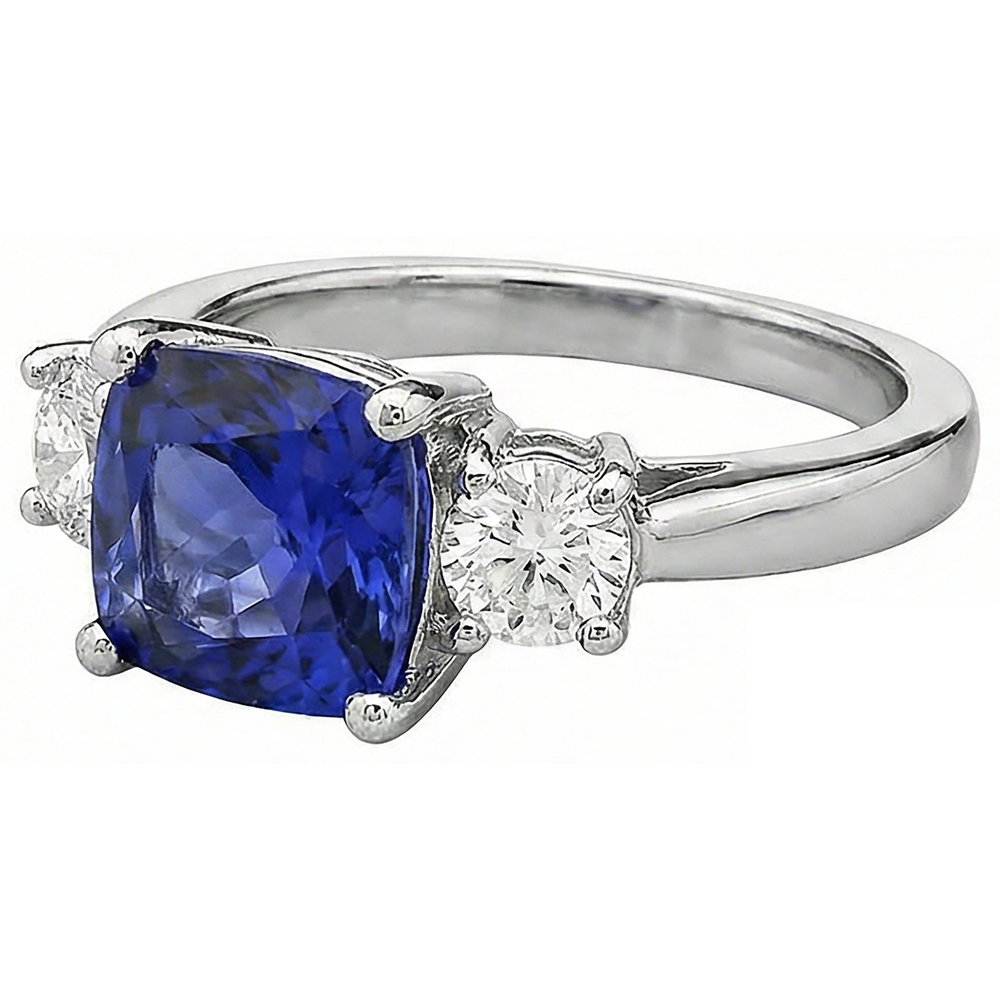 4.51 Carat Cushion Tanzanite & Round Natural Earth Mined DIAMOND ( NOT LAB GROWN )s Ring White Gold 14K