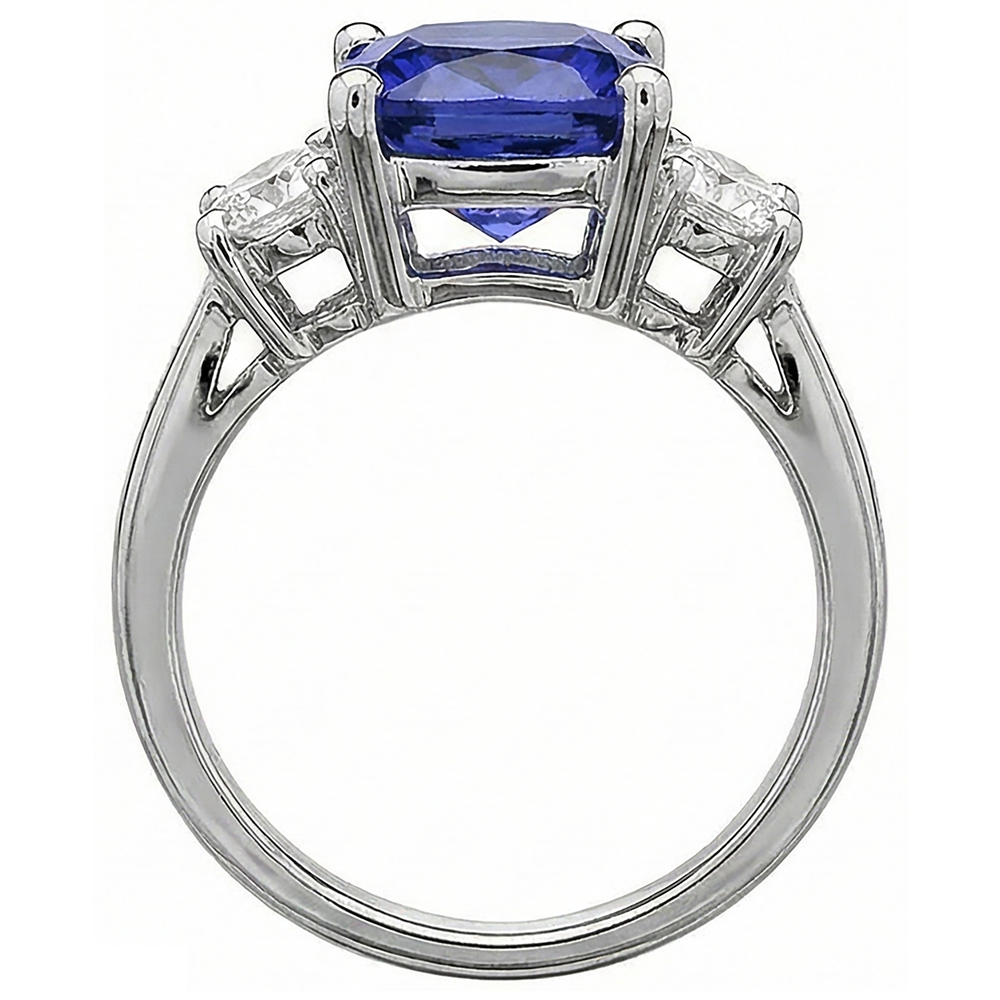 4.51 Carat Cushion Tanzanite & Round Natural Earth Mined DIAMOND ( NOT LAB GROWN )s Ring White Gold 14K