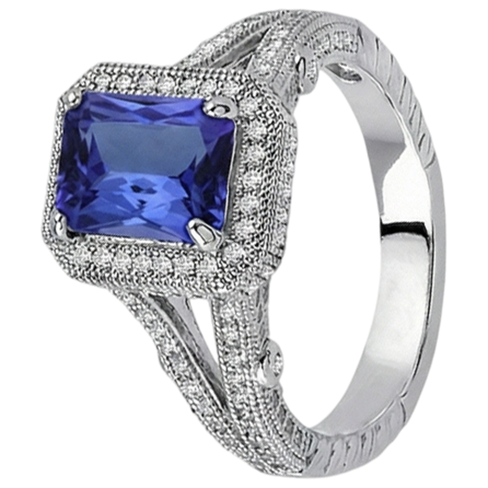 4.51 Carats Natural Earth Mined DIAMOND ( NOT LAB GROWN )s Tanzanite Antique Style Ring Gold White