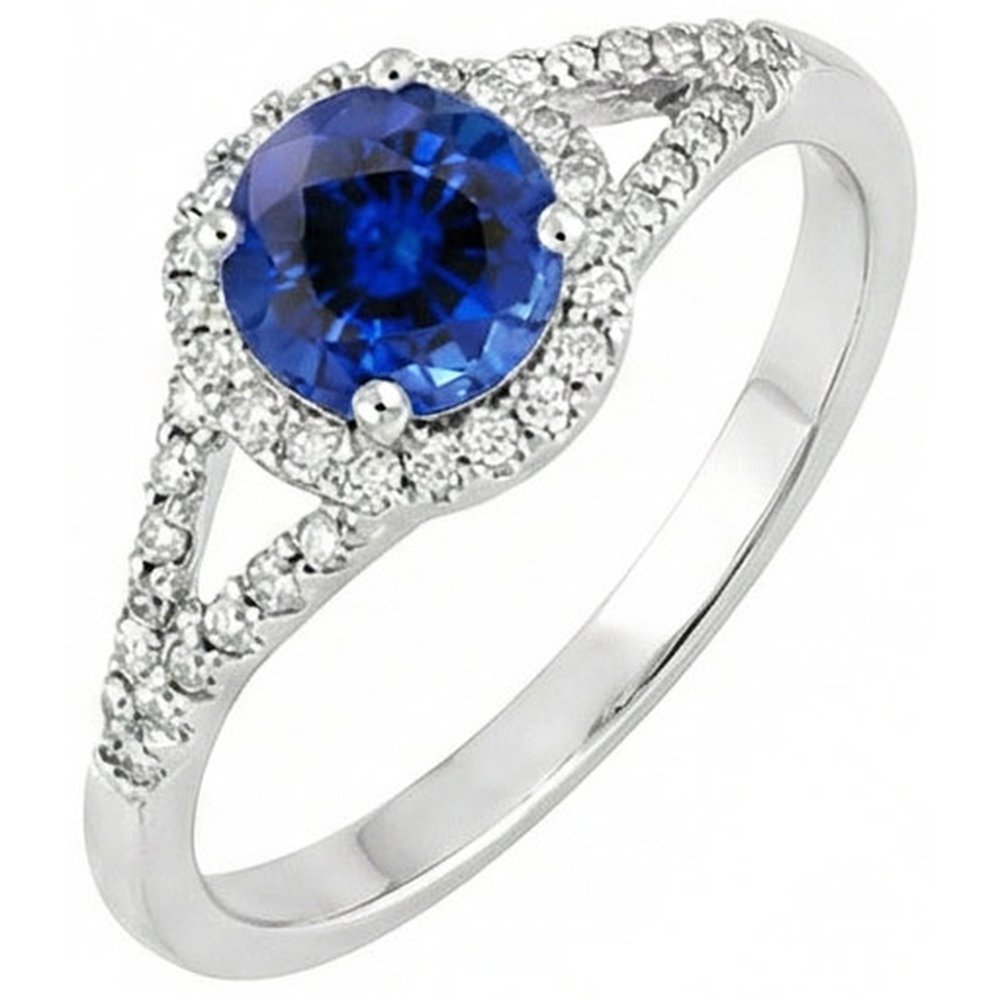 4.51 Ct Round Ceylon Sapphire And Natural Earth Mined DIAMOND ( NOT LAB GROWN )s Ring White Gold 14K