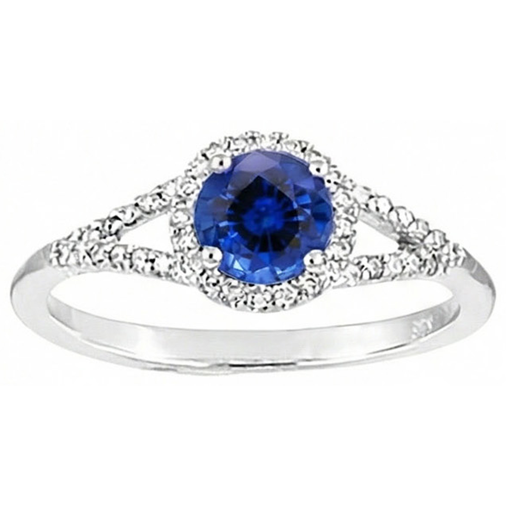 4.51 Ct Round Ceylon Sapphire And Natural Earth Mined DIAMOND ( NOT LAB GROWN )s Ring White Gold 14K