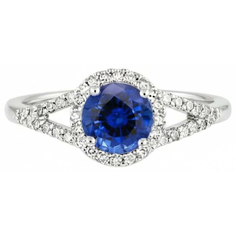 4.51 Ct Round Ceylon Sapphire And Natural Earth Mined DIAMOND ( NOT LAB GROWN )s Ring White Gold 14K
