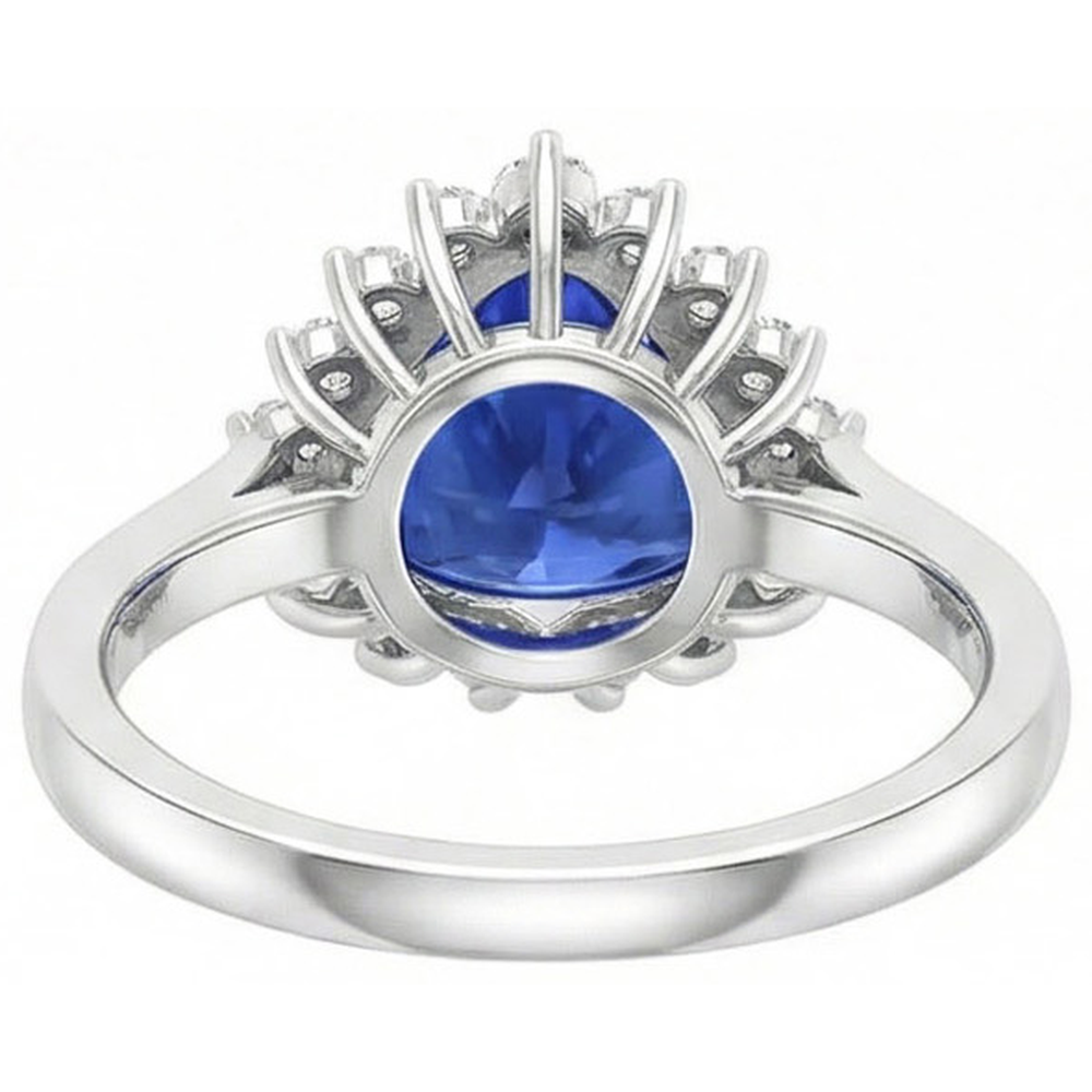 4.60 Carat Trillion Ceylon Sapphire Round Natural Earth Mined DIAMOND ( NOT LAB GROWN )s Ring White Gold 14K