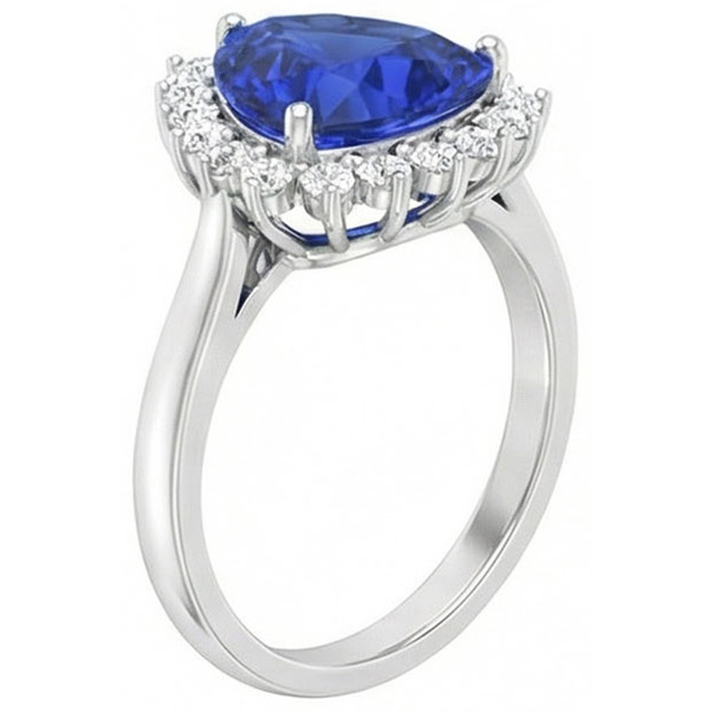 4.60 Carat Trillion Ceylon Sapphire Round Natural Earth Mined DIAMOND ( NOT LAB GROWN )s Ring White Gold 14K
