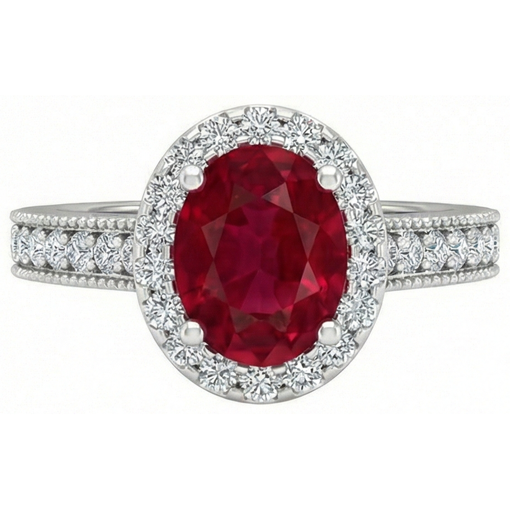 4.60 Carats Red Ruby With Natural Earth Mined Diamonds Ring 14K White Gold
