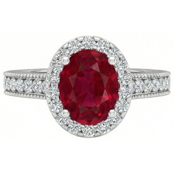 4.60 Carats Red Ruby With Natural Earth Mined Diamonds Ring 14K White Gold