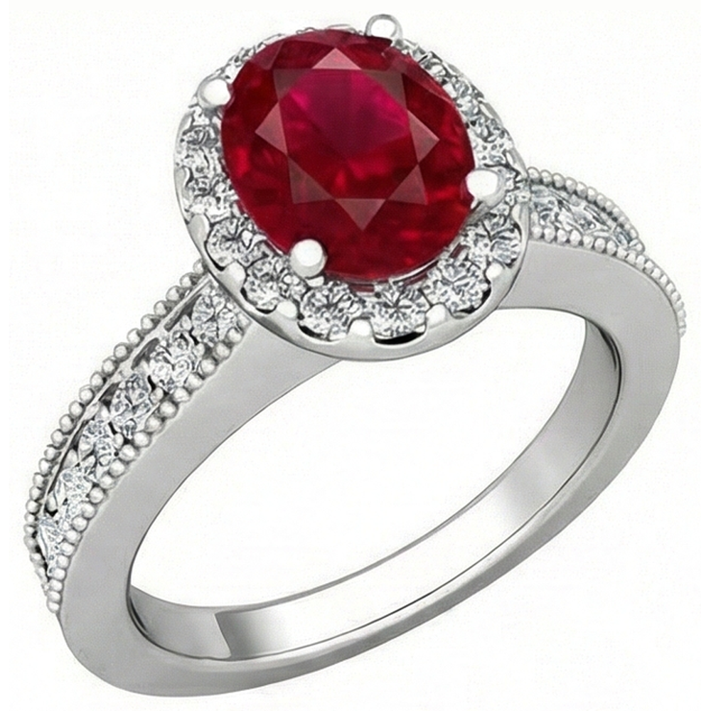 4.60 Carats Red Ruby With Natural Earth Mined Diamonds Ring 14K White Gold