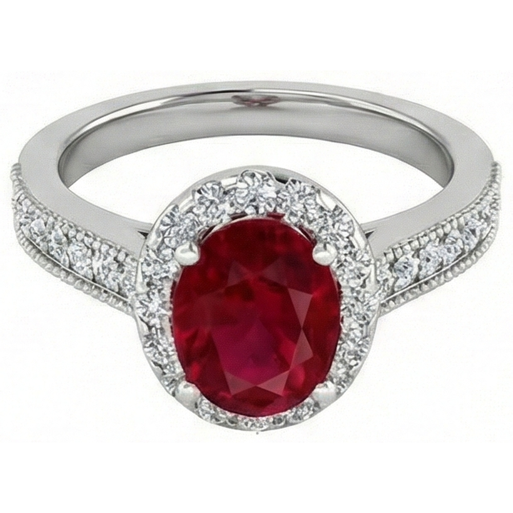 4.60 Carats Red Ruby With Natural Earth Mined Diamonds Ring 14K White Gold