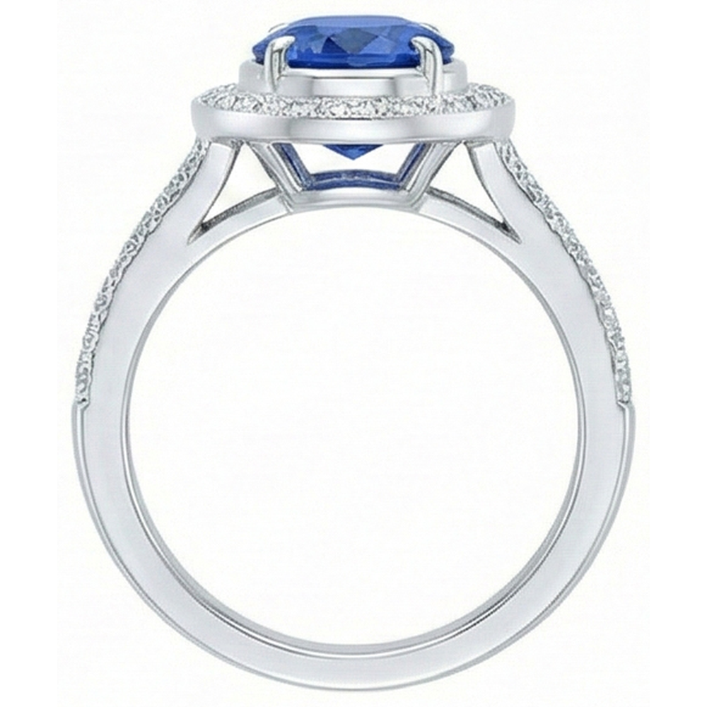 natural round sapphire 4.60ct ring on white background