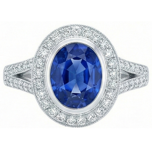 natural round sapphire 4.60ct ring close up detail