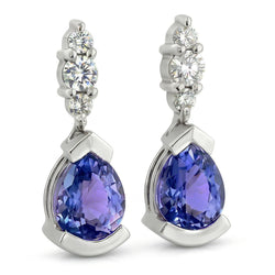 4.60 Ct Pear And Round Cut Ceylon Sapphire With Natural Earth Mined Diamonds Earrings