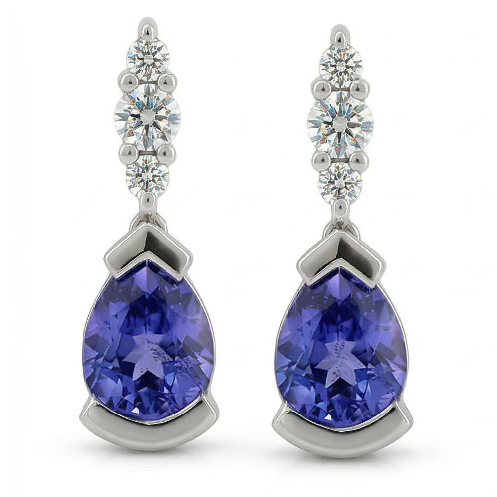 4.60 Ct Pear And Round Cut Ceylon Sapphire With Natural Earth Mined Diamonds Earrings