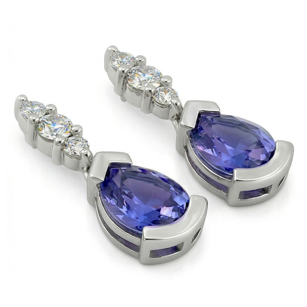 4.60 Ct Pear And Round Cut Ceylon Sapphire With Natural Earth Mined Diamonds Earrings