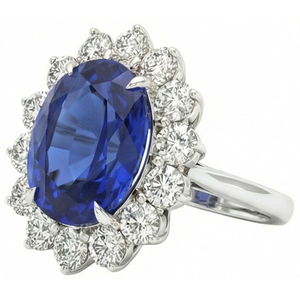 4.60 Ct Sri Lankan Sapphire And Natural Earth Mined DIAMOND ( NOT LAB GROWN )s Ring 14K White Gold
