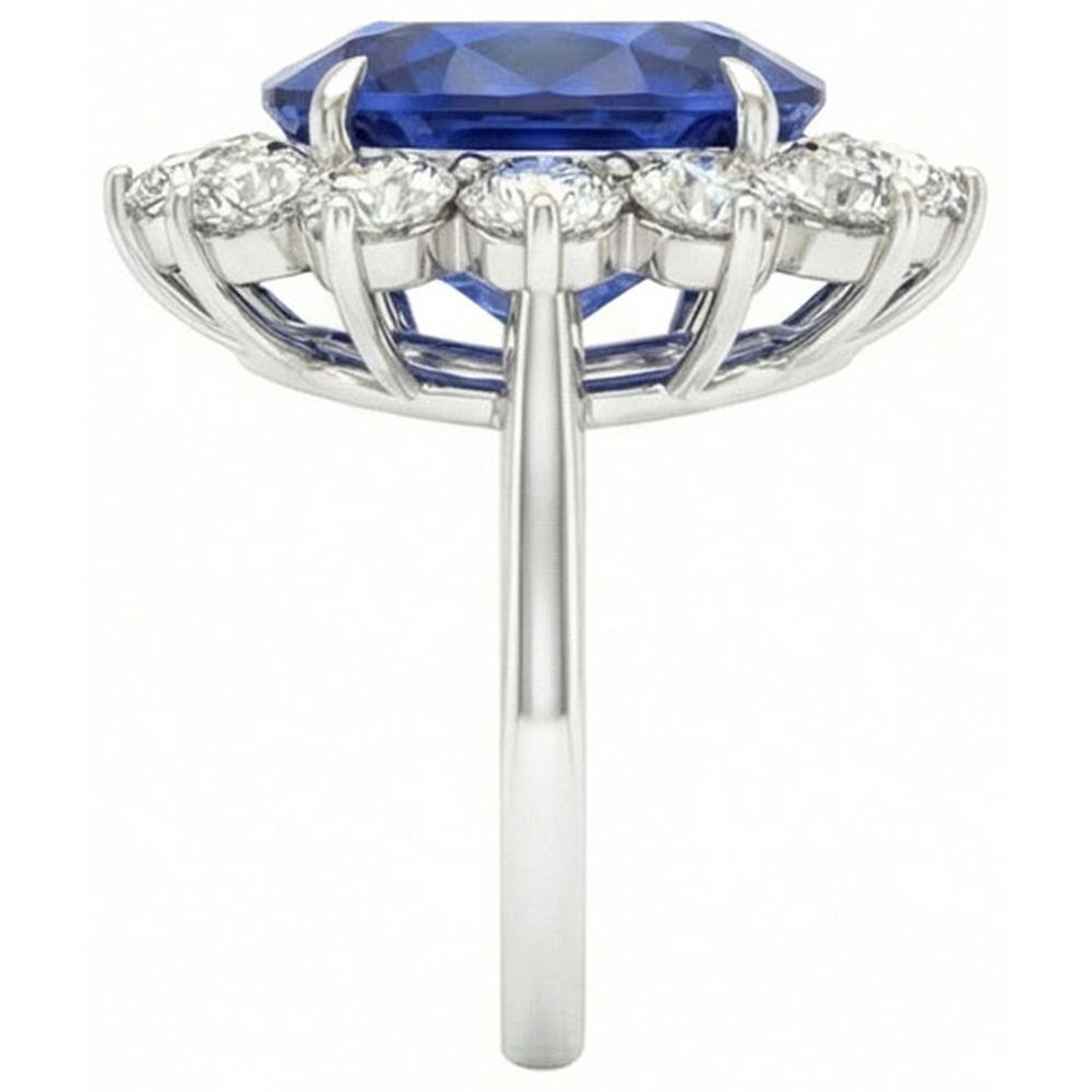 4.60 Ct Sri Lankan Sapphire And Natural Earth Mined DIAMOND ( NOT LAB GROWN )s Ring 14K White Gold
