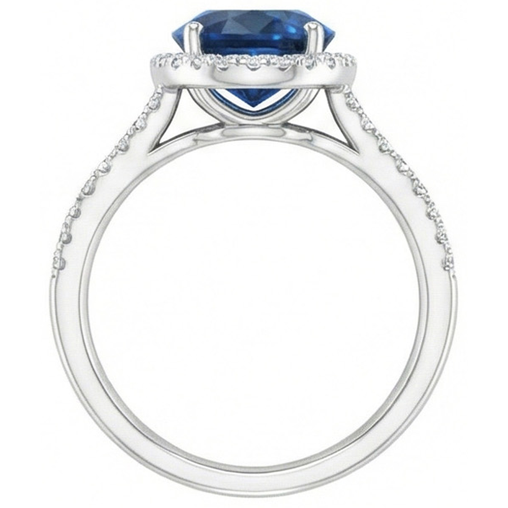 4.65 Carats Oval Ceylon Blue Sapphire Natural Earth Mined Diamond Wedding Ring