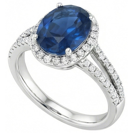 4.65 Carats Oval Ceylon Blue Sapphire Natural Earth Mined Diamond Wedding Ring