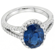 4.65 Carats Oval Ceylon Blue Sapphire Natural Earth Mined Diamond Wedding Ring