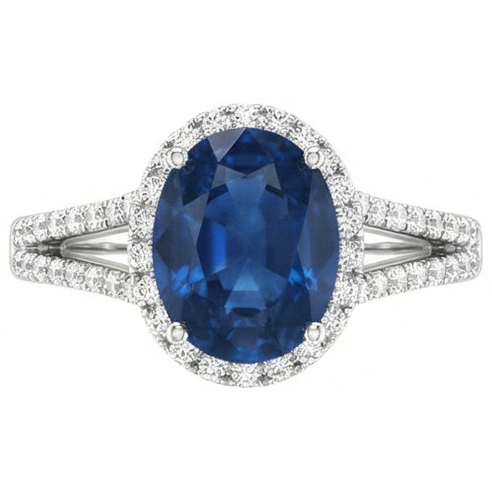 4.65 Carats Oval Ceylon Blue Sapphire Natural Earth Mined Diamond Wedding Ring