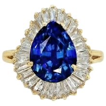 4.71 Carat Sri Lanka Sapphire Baguette Natural Earth Mined Diamonds Yellow Gold 14K Ring
