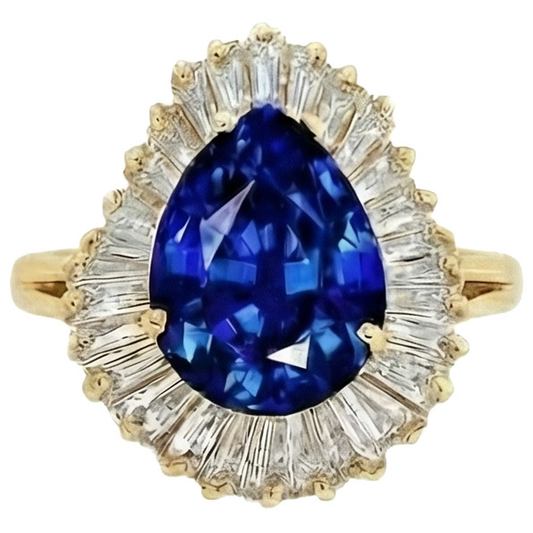 4.71 Carat Sri Lanka Sapphire Baguette Natural Earth Mined Diamonds Yellow Gold 14K Ring