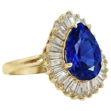 4.71 Carat Sri Lanka Sapphire Baguette Natural Earth Mined Diamonds Yellow Gold 14K Ring