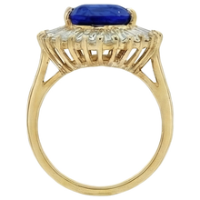 4.71 Carat Sri Lanka Sapphire Baguette Natural Earth Mined Diamonds Yellow Gold 14K Ring