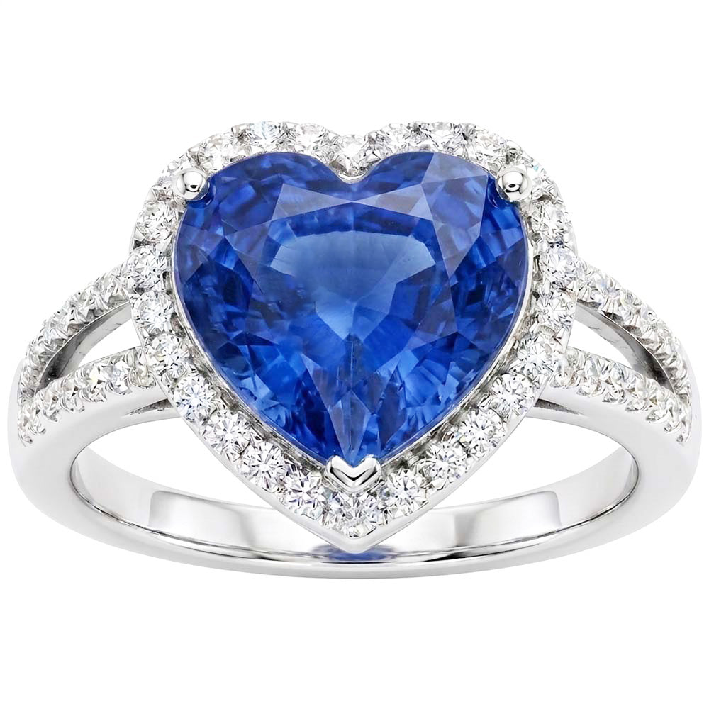 4.75 Carats Ceylon Sapphire And Natural Earth Mined DIAMOND ( NOT LAB GROWN )s Ring White Gold 14K