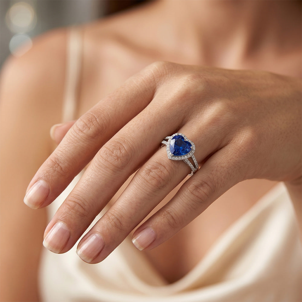 4.75 Carats Ceylon Sapphire And Natural Earth Mined DIAMOND ( NOT LAB GROWN )s Ring White Gold 14K