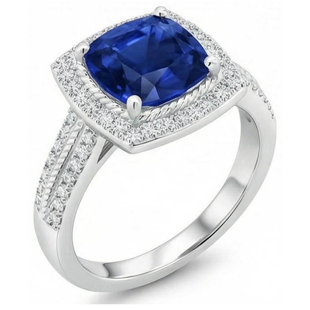 natural round sapphire 4.75ct ring close up detail
