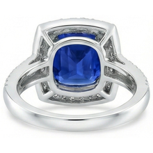 natural round sapphire 4.75ct ring on white background
