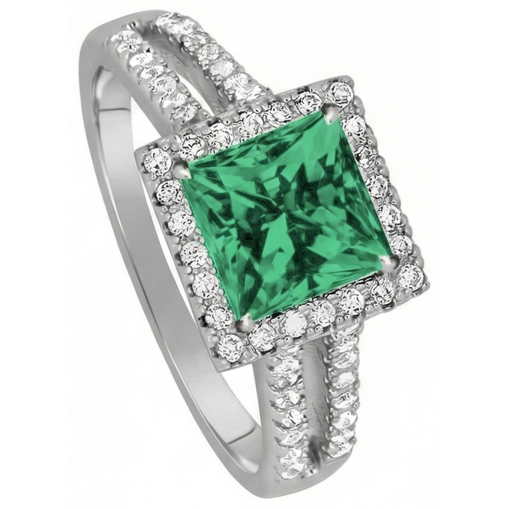 4.75 Ct. Princess Cut Green Emerald Natural Earth Mined DIAMOND ( NOT LAB GROWN ) Ring WG 14K Jewellery