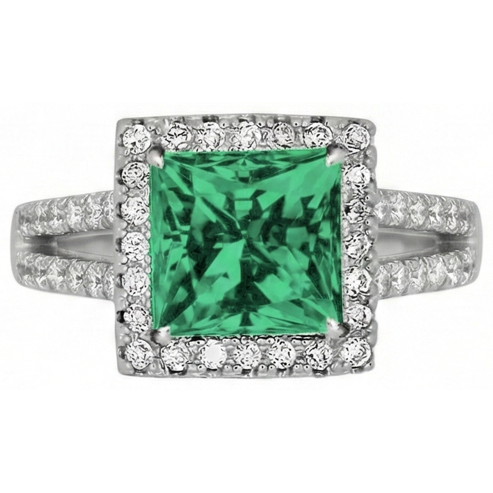 4.75 Ct. Princess Cut Green Emerald Natural Earth Mined DIAMOND ( NOT LAB GROWN ) Ring WG 14K Jewellery