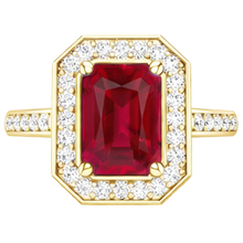 4.75 Ct Red Emerald Cut Ruby And Natural Earth Mined Diamond Wedding Ring Yellow Gold
