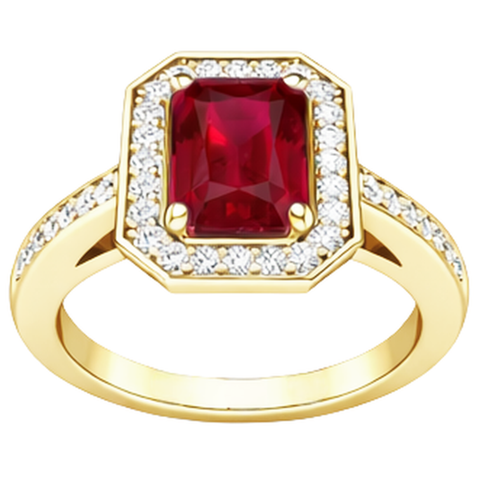 4.75 Ct Red Emerald Cut Ruby And Natural Earth Mined Diamond Wedding Ring Yellow Gold