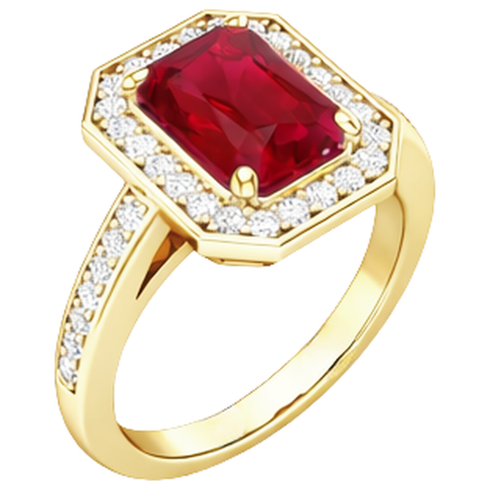 4.75 Ct Red Emerald Cut Ruby And Natural Earth Mined Diamond Wedding Ring Yellow Gold