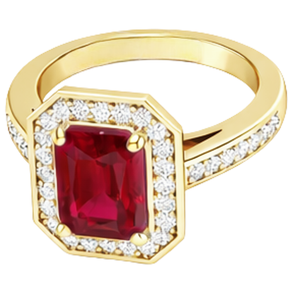 4.75 Ct Red Emerald Cut Ruby And Natural Earth Mined Diamond Wedding Ring Yellow Gold